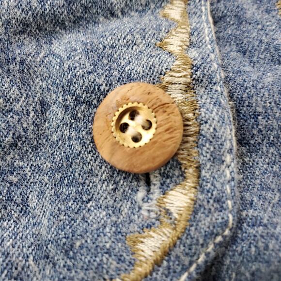 OO Designs 100% Cotton Western Style Vest Unisex Small Blue Denim Embroiled Rare - Picture 3 of 12